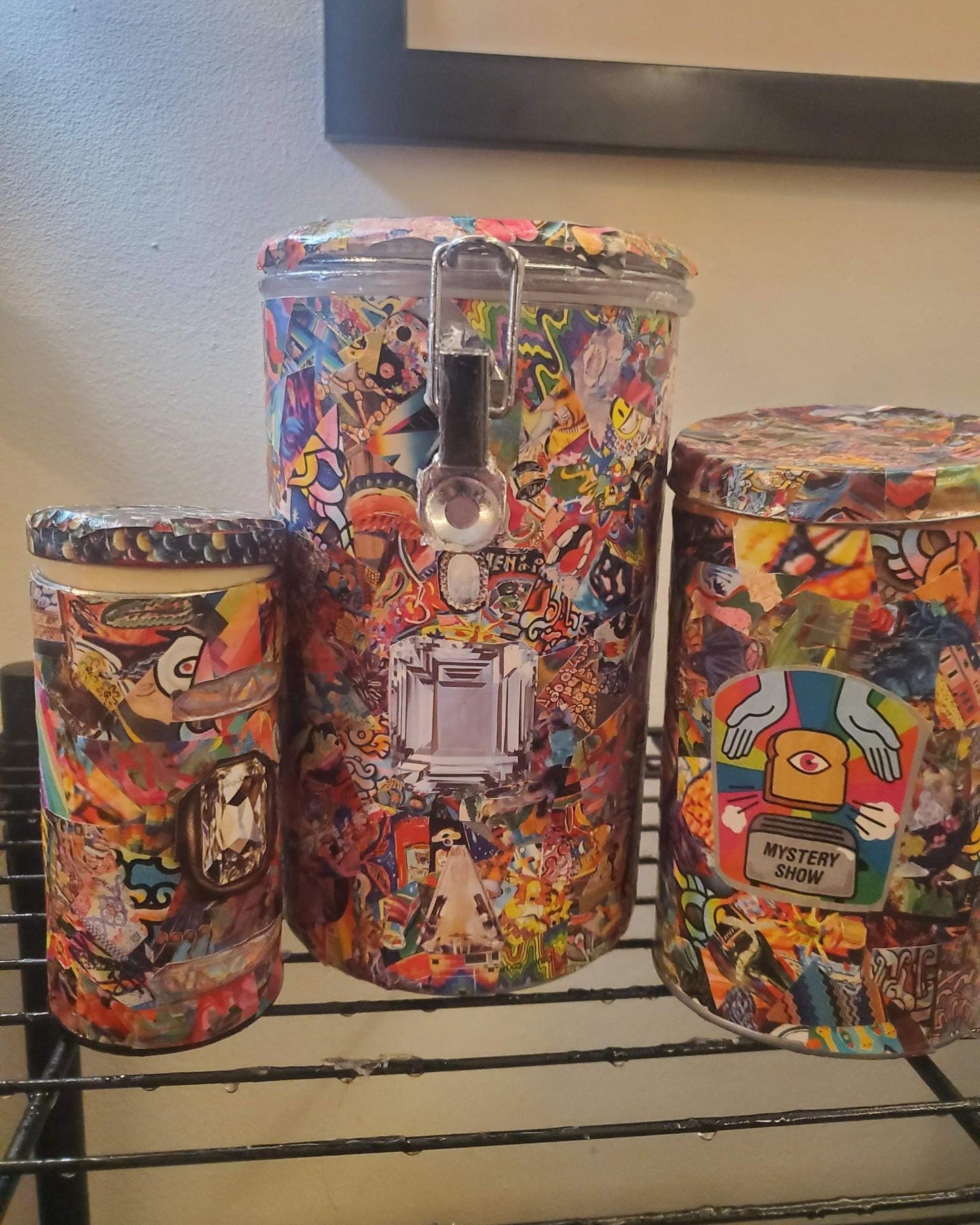 Where Dat Wierdo Jimmy Hat Ya'll? - Clowning around the festivale!" Latched Cannister Cylindrical 8 Inch Psychedelic Funky Wrapped Canister Everycolor