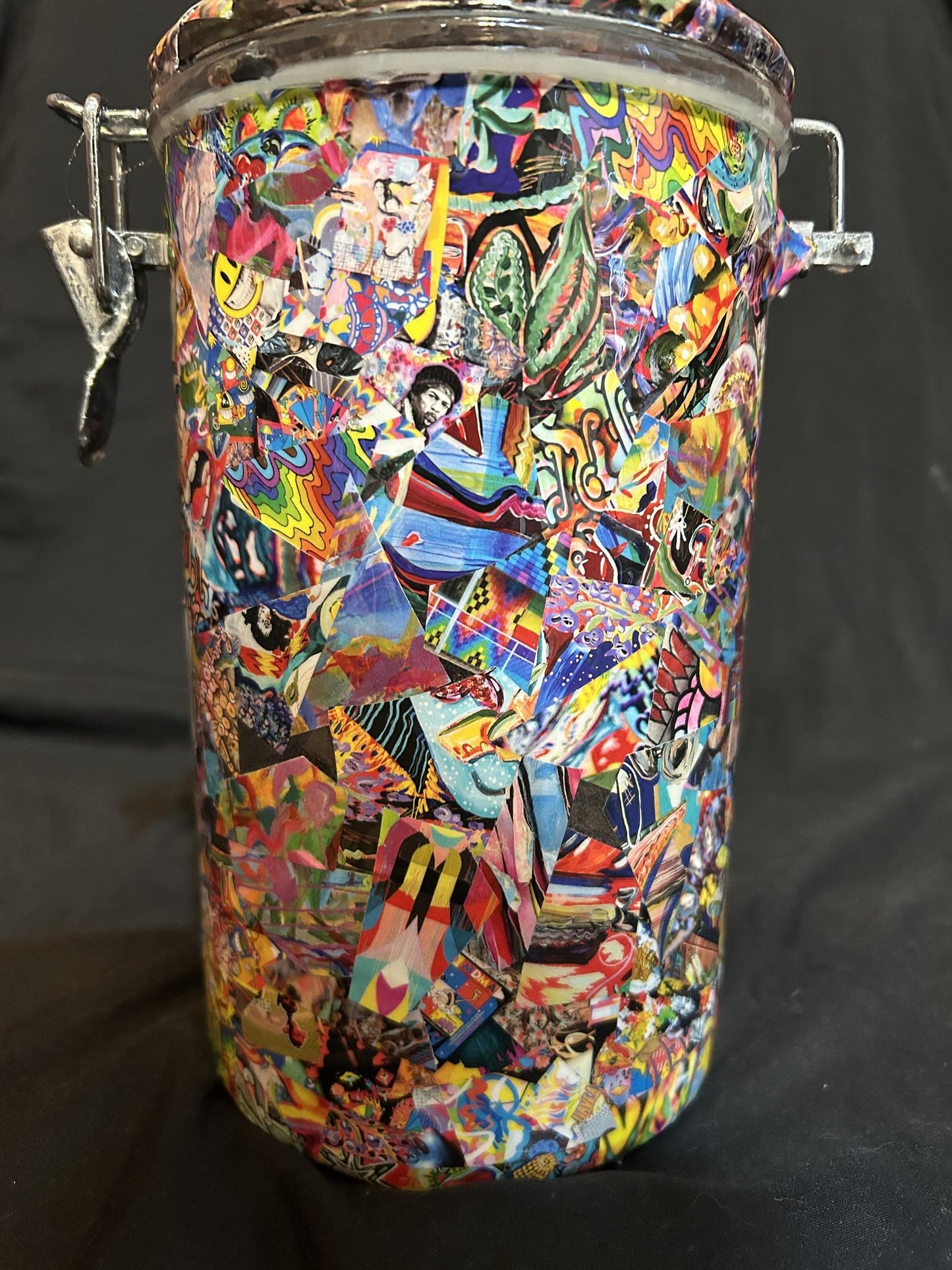 Where Dat Wierdo Jimmy Hat Ya'll? - Clowning around the festivale!" Latched Cannister Cylindrical 8 Inch Psychedelic Funky Wrapped Canister Everycolor