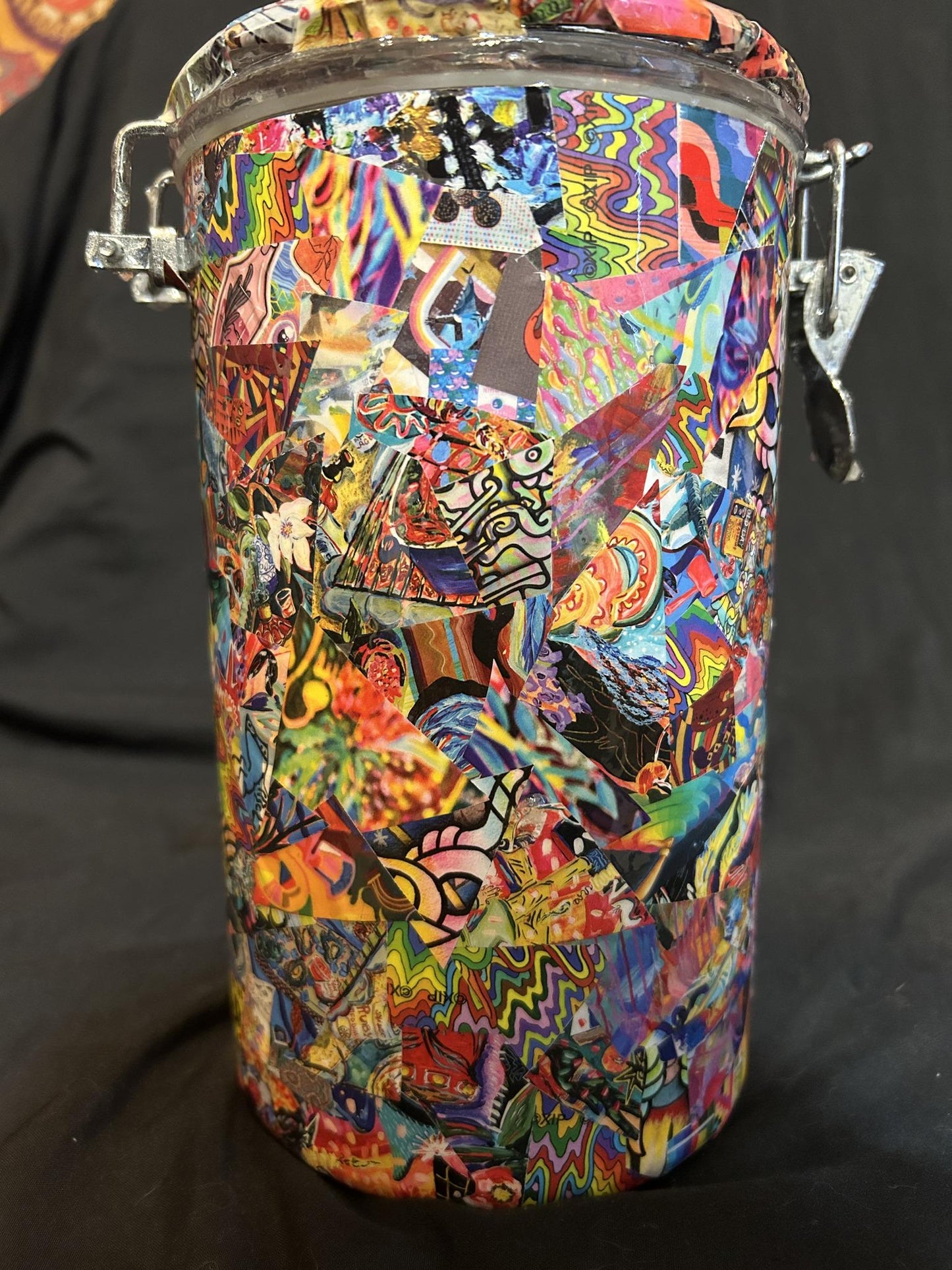 Where Dat Wierdo Jimmy Hat Ya'll? - Clowning around the festivale!" Latched Cannister Cylindrical 8 Inch Psychedelic Funky Wrapped Canister Everycolor