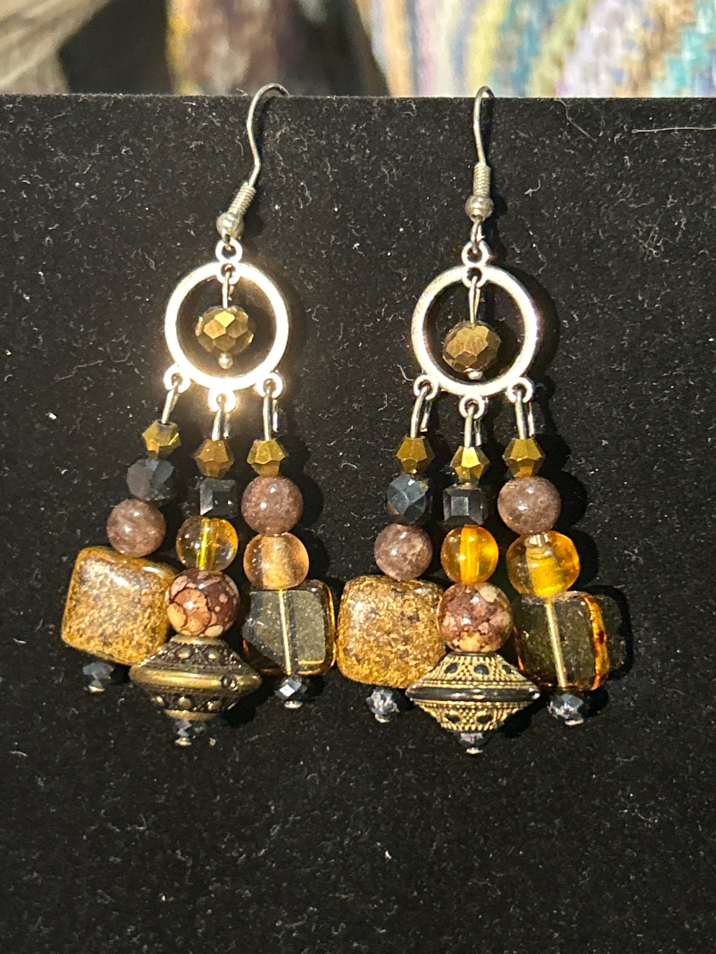 Brown and Bronze EarthTone Handmade ChandelEarrings w. Glass and Stone Beads~ original designs, funky unique pretty hypoallergenic