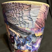Purple Dreams of Blockbuster Screams Ceramic Earth Planter Machine Wraped Decoupage