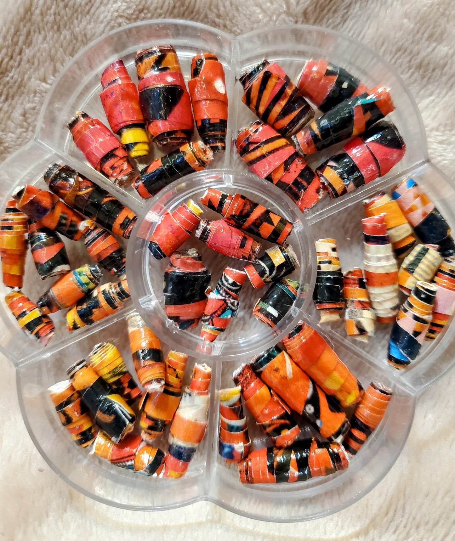 Red with Pendant - Krobo Style Paper Bead Necklace Multi-Colored Ethnic, Glazed