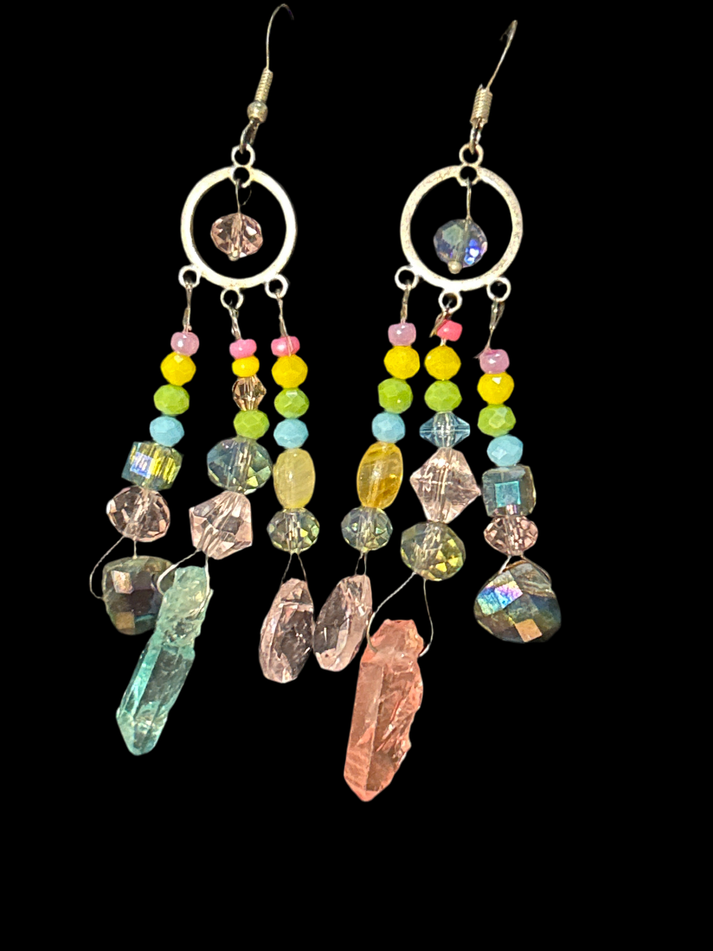 Birthday Cake Handmade ChandelEarrings w. Glass & Crystal beads ~ original designs funky unique pretty hypoallergenic findings