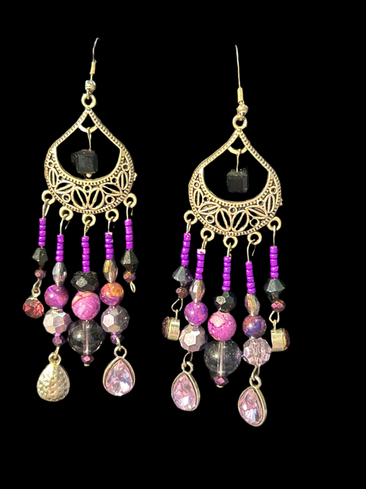 Royal Purple Handmade ChandelEarrings with Crystal Glass & Stone Beads ~ Hypoallergenic silver-plated findings