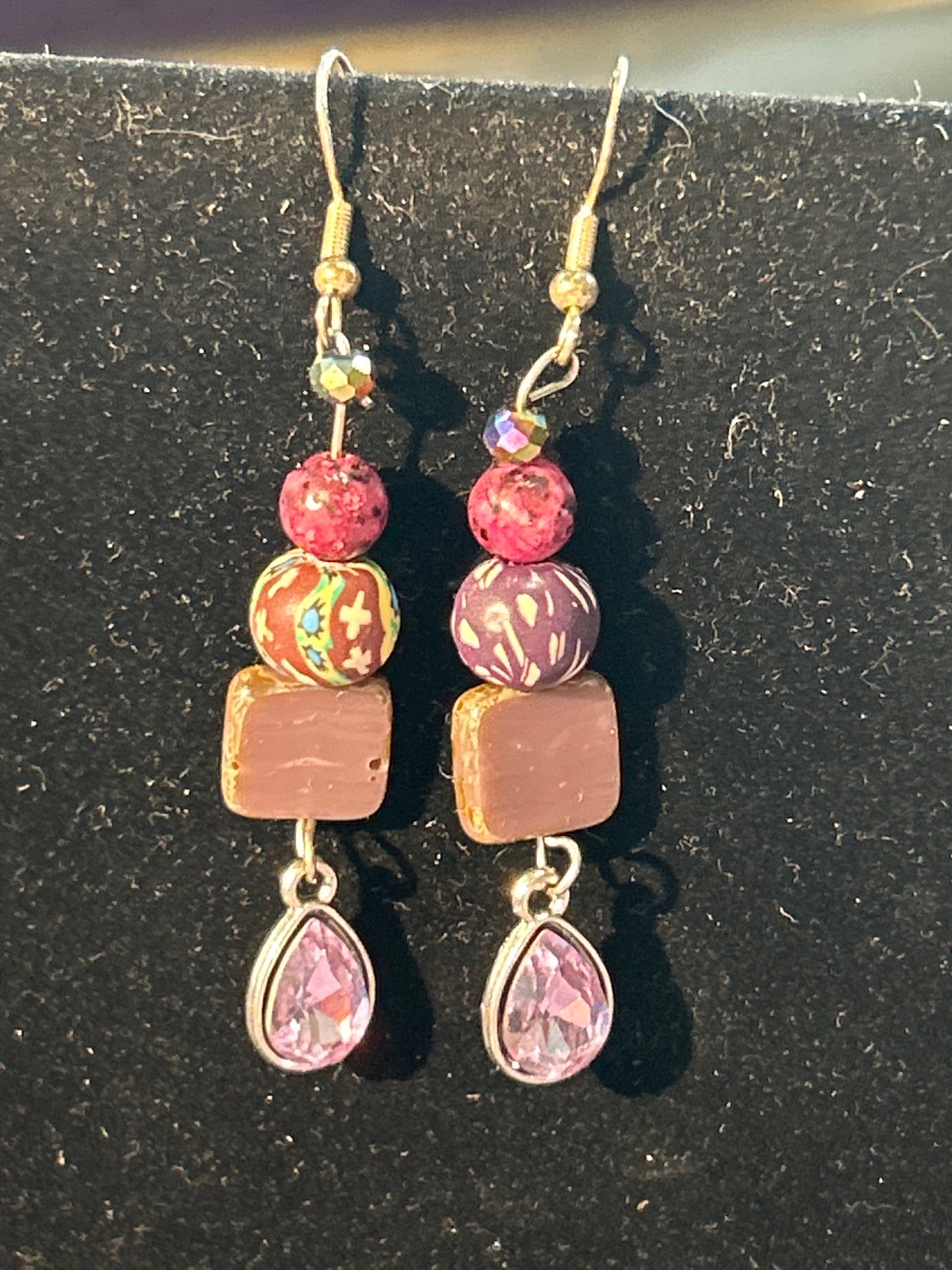 Purple Quartet ~ Gemstone, Clay, Glass, & Crystal Bead Fishhook Earrings Hypoallergenic silver-plated findings
