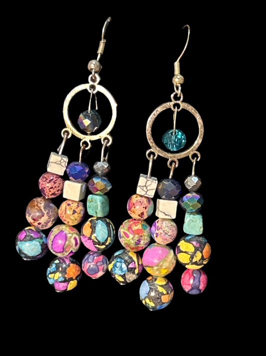 THE Wackest Pallette Handmade ChandelEarrings w. Glass & Gemstone beads ~ original designs funky unique pretty hypoallergenic findings