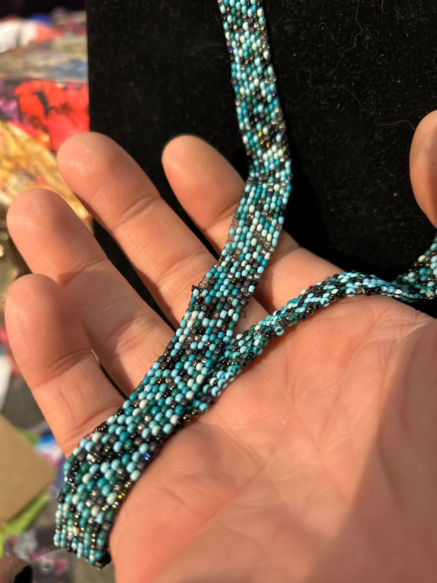 Blue-Green Mix of Seed Beads 5-Wide Peyote Stitch