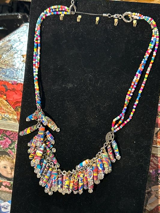 EveryColor Triple-strand  & Mega Cluster Chain Crystal Tip Necklace