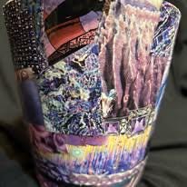 Purple Dreams of Blockbuster Screams Ceramic Earth Planter Machine Wraped Decoupage