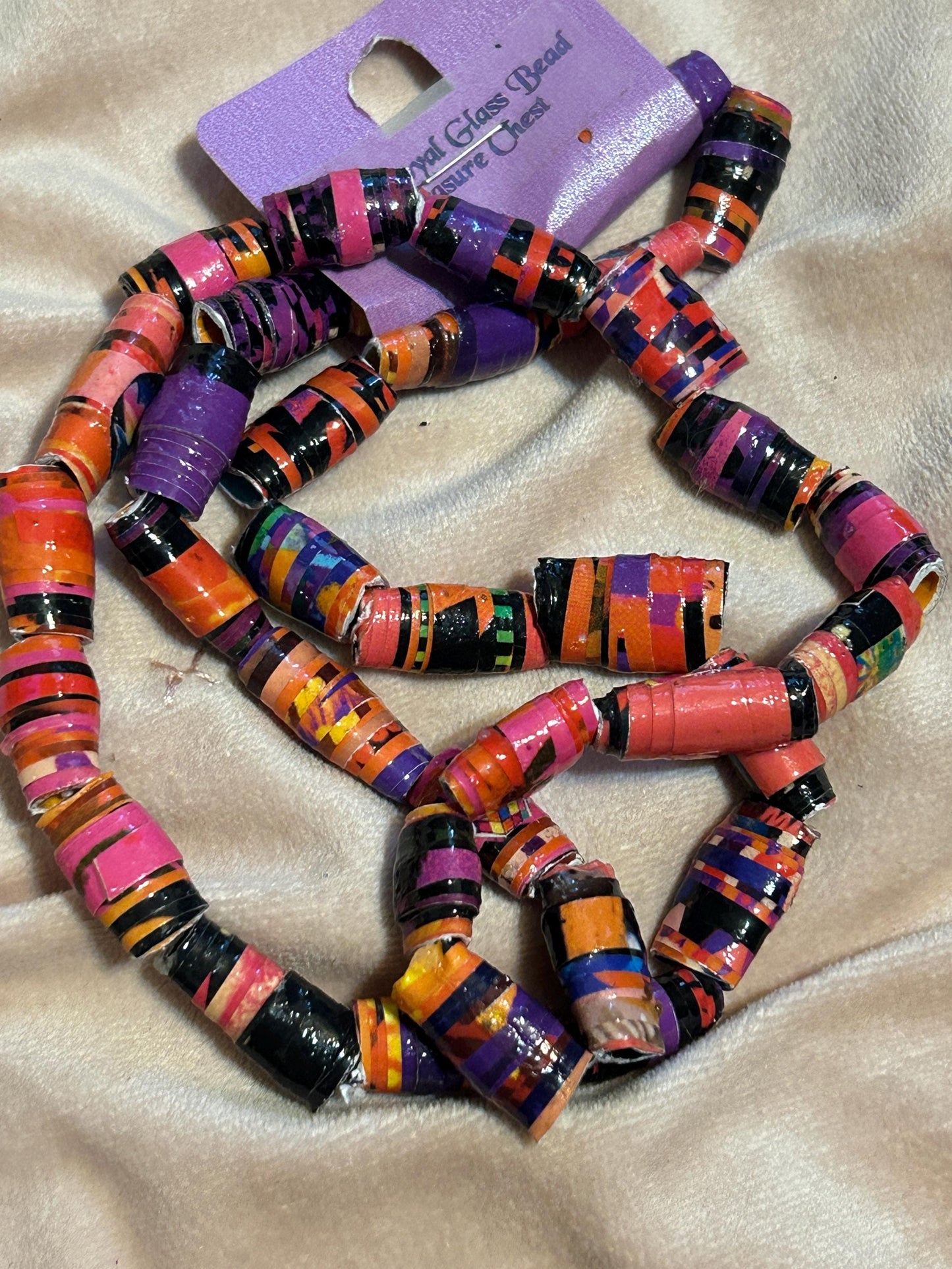 Krobo Style Paper Bead Necklace Set of 8, Multi-Colored Ethnic, Glazed