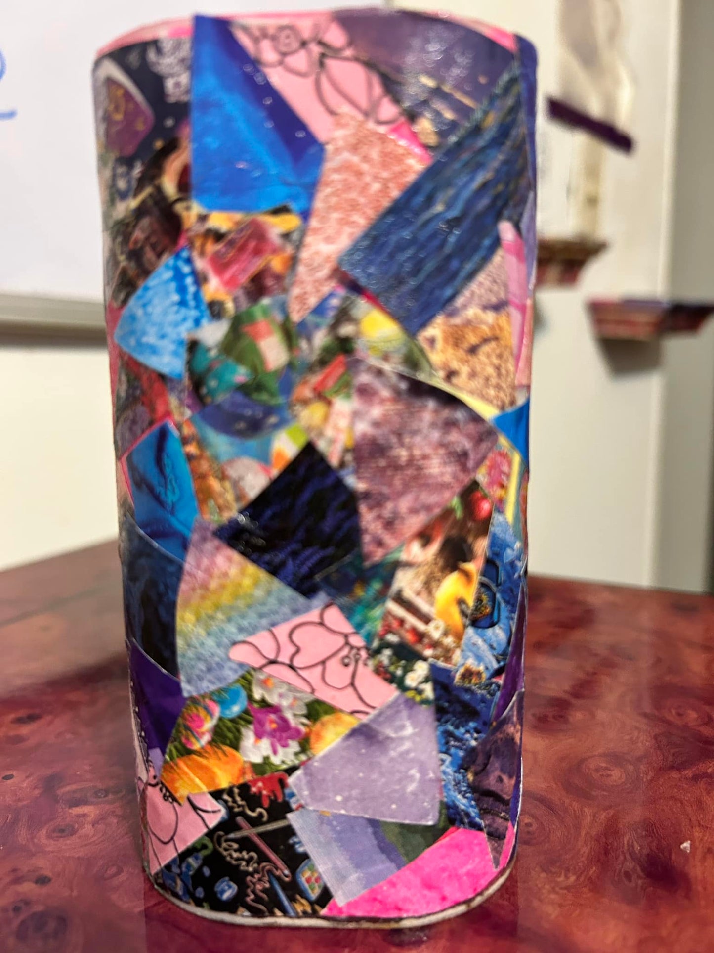 VERBZ canister decoupage pink and blue curated cut blend BeSpoken Blends by Dr Biv upycled Mod Podgin Collagin Art handmade