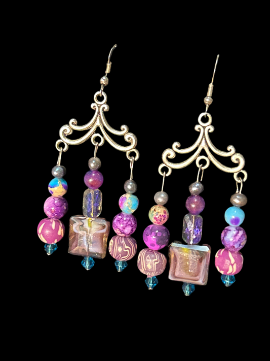 Handmade ChandelEarrings w. Glass & Gemstone beads ~ original designs funky unique pretty hypoallergenic findings