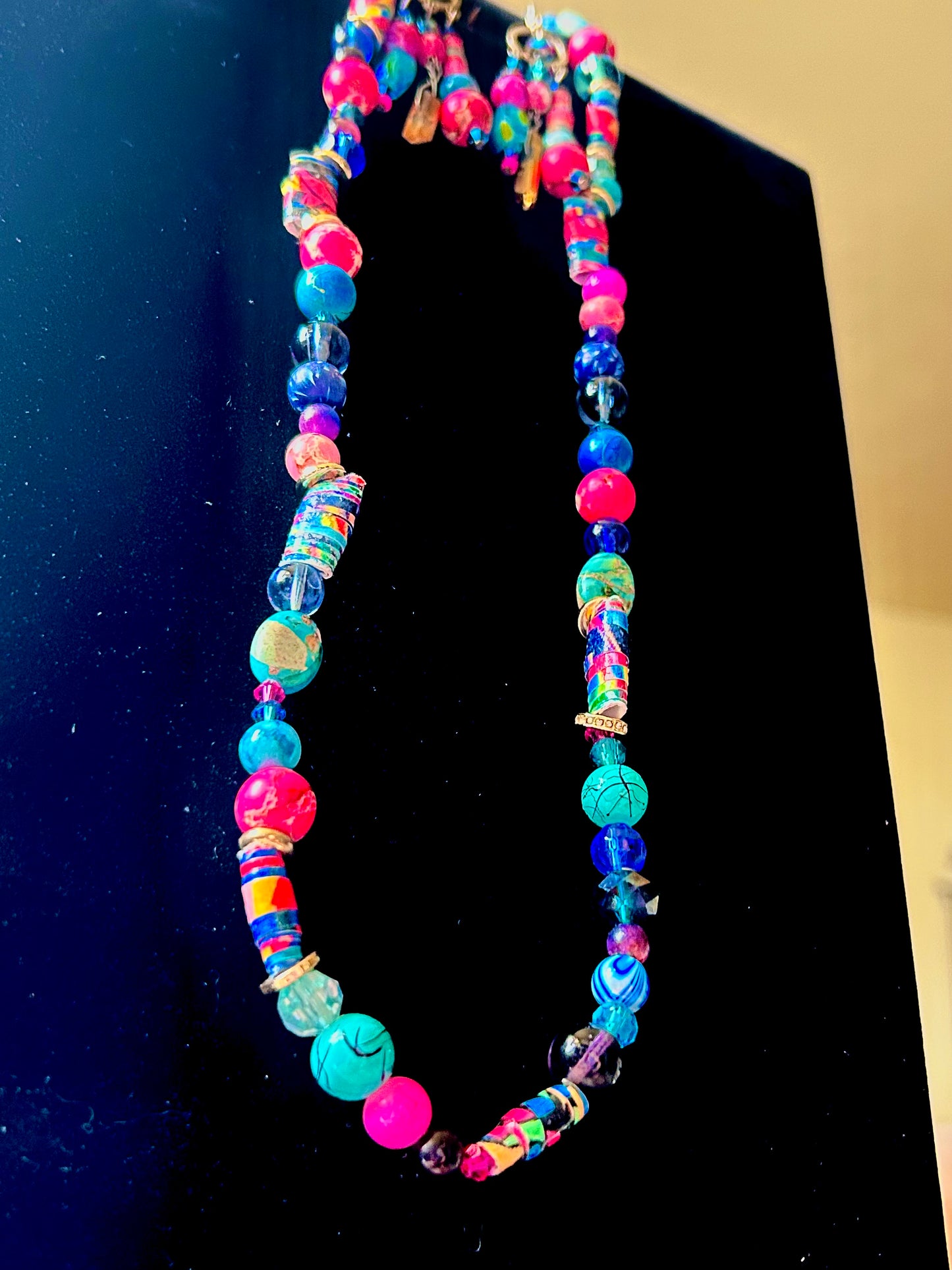 Bright Pink & Blue Artisan Handcrafted Beaded Necklace & Earring Set ~ Brilliant Unique Colorful (Copy)