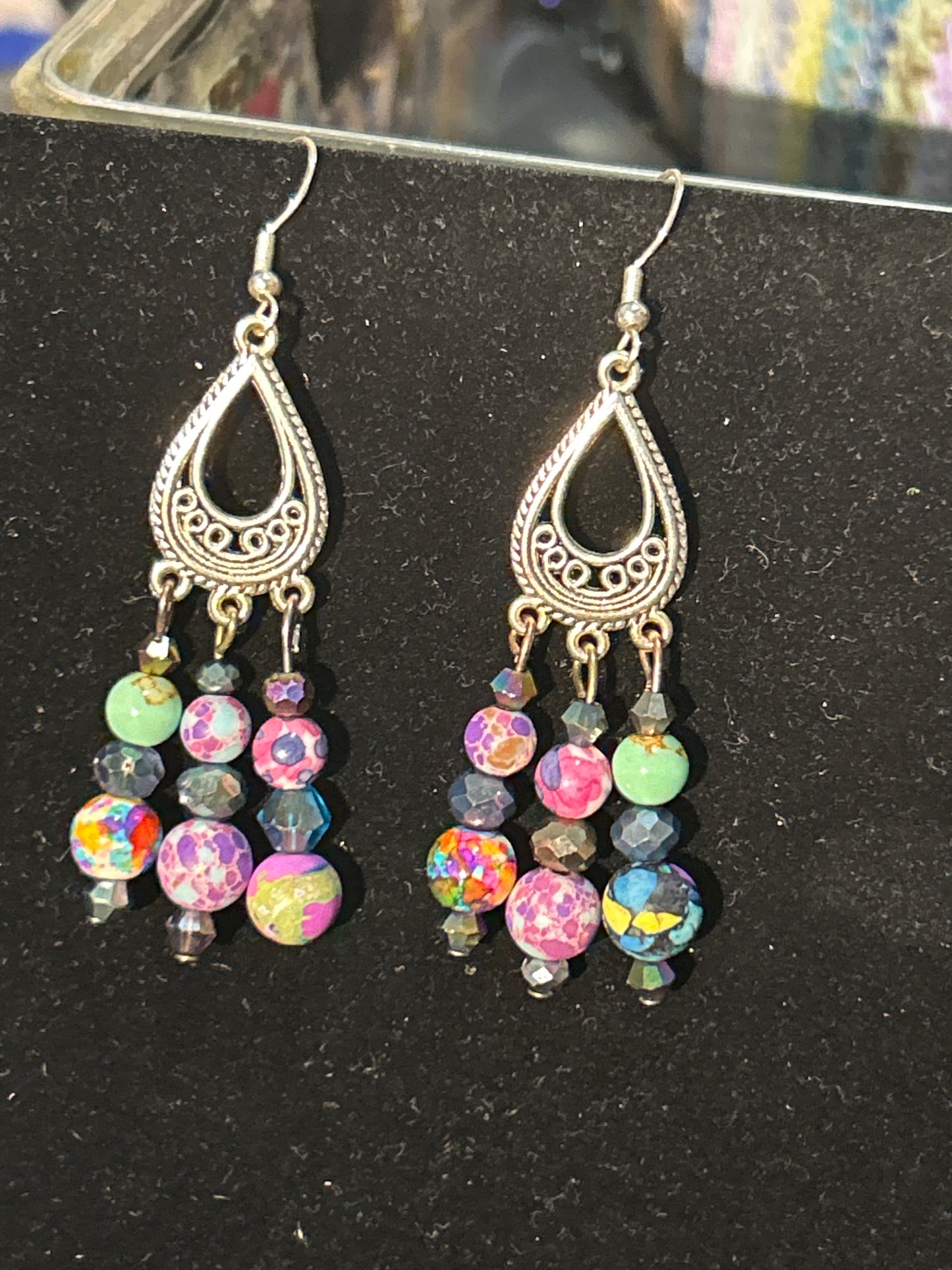 Handmade ChandelEarrings w. Crystal & Gemstone Beads~ original designs funk and flair unique fun original hypoallergenic