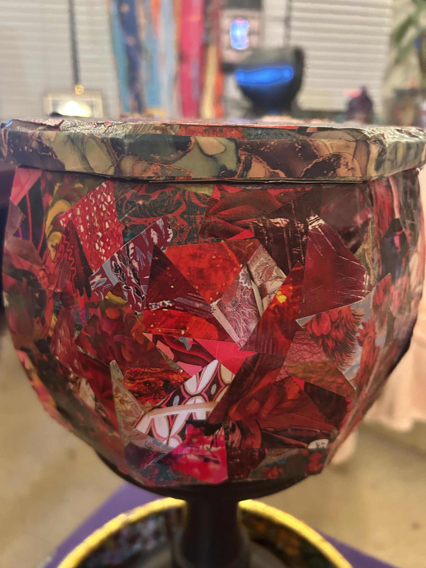 Red Decoupage Collage Wrapped Wood Box ~ Chaotic, Analog, Unique, Trippy, Handmade, Retro