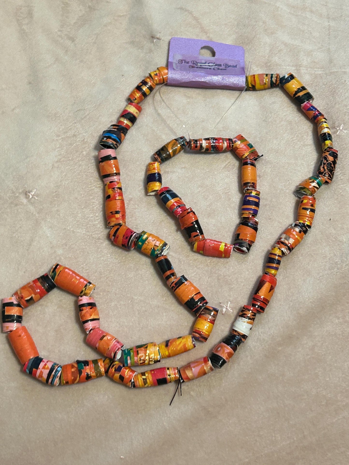 Krobo Style Paper Bead Necklace Set of 8, Multi-Colored Ethnic, Glazed