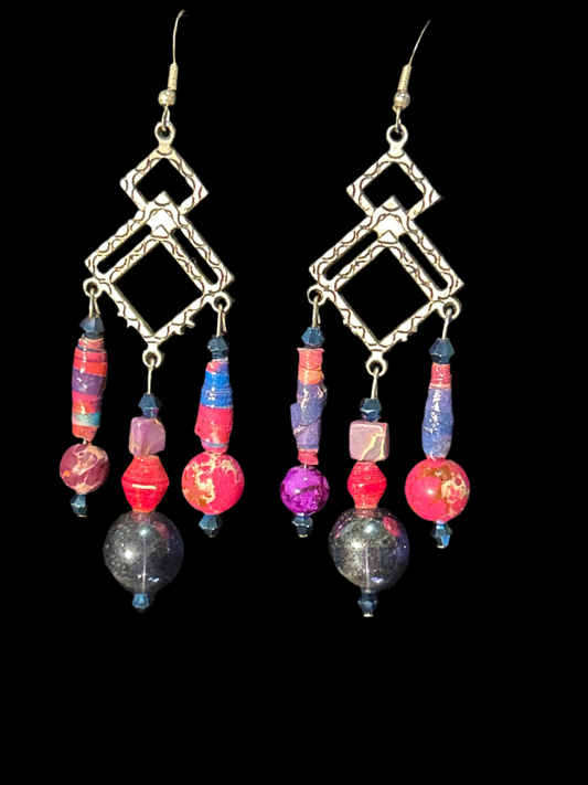 Purple & Pink Handmade ChandelEarrings original designs funk and flair unique fun original hypoallergenic