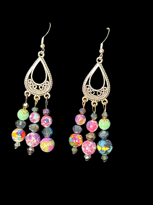 Handmade ChandelEarrings w. Crystal & Gemstone Beads~ original designs funk and flair unique fun original hypoallergenic