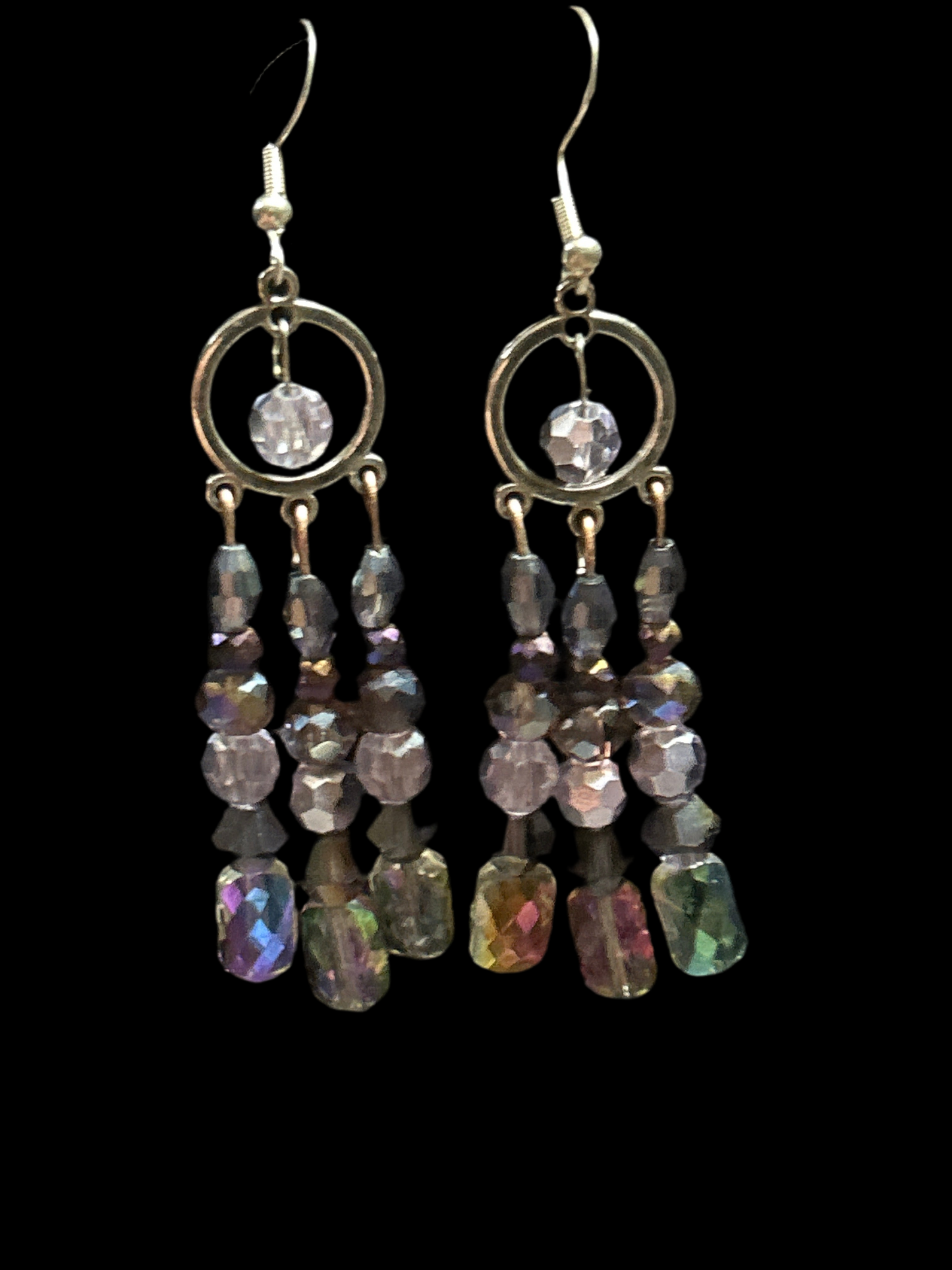 Monochrome Crystal Glass Bead Handmade ChandelEarrings Silver plated 925 Hypoallergenic Findings Original Design