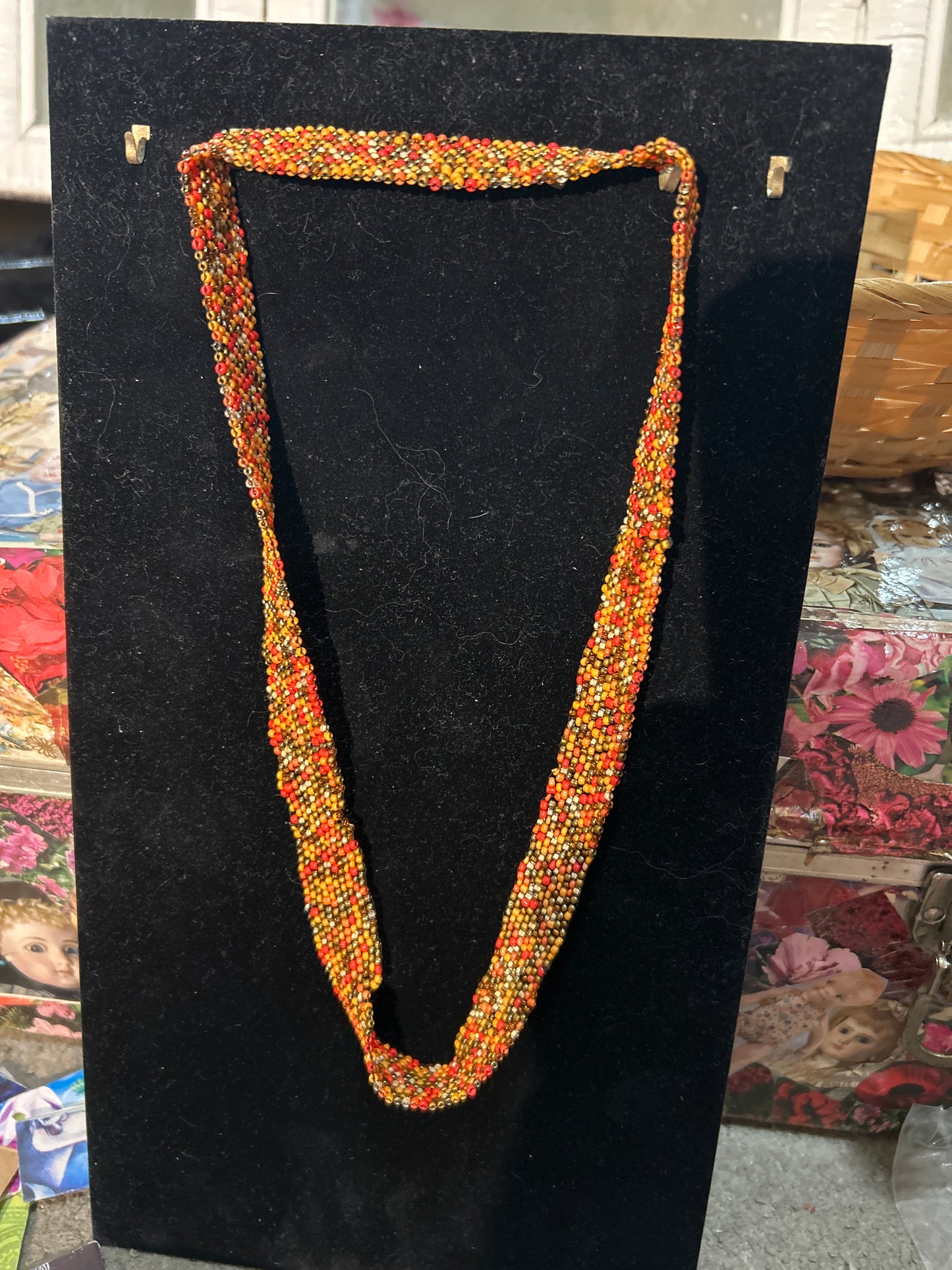 5-Shade Orange Mix of Seed Beads 6-Wide Peyote Stitch Over the head Necklace