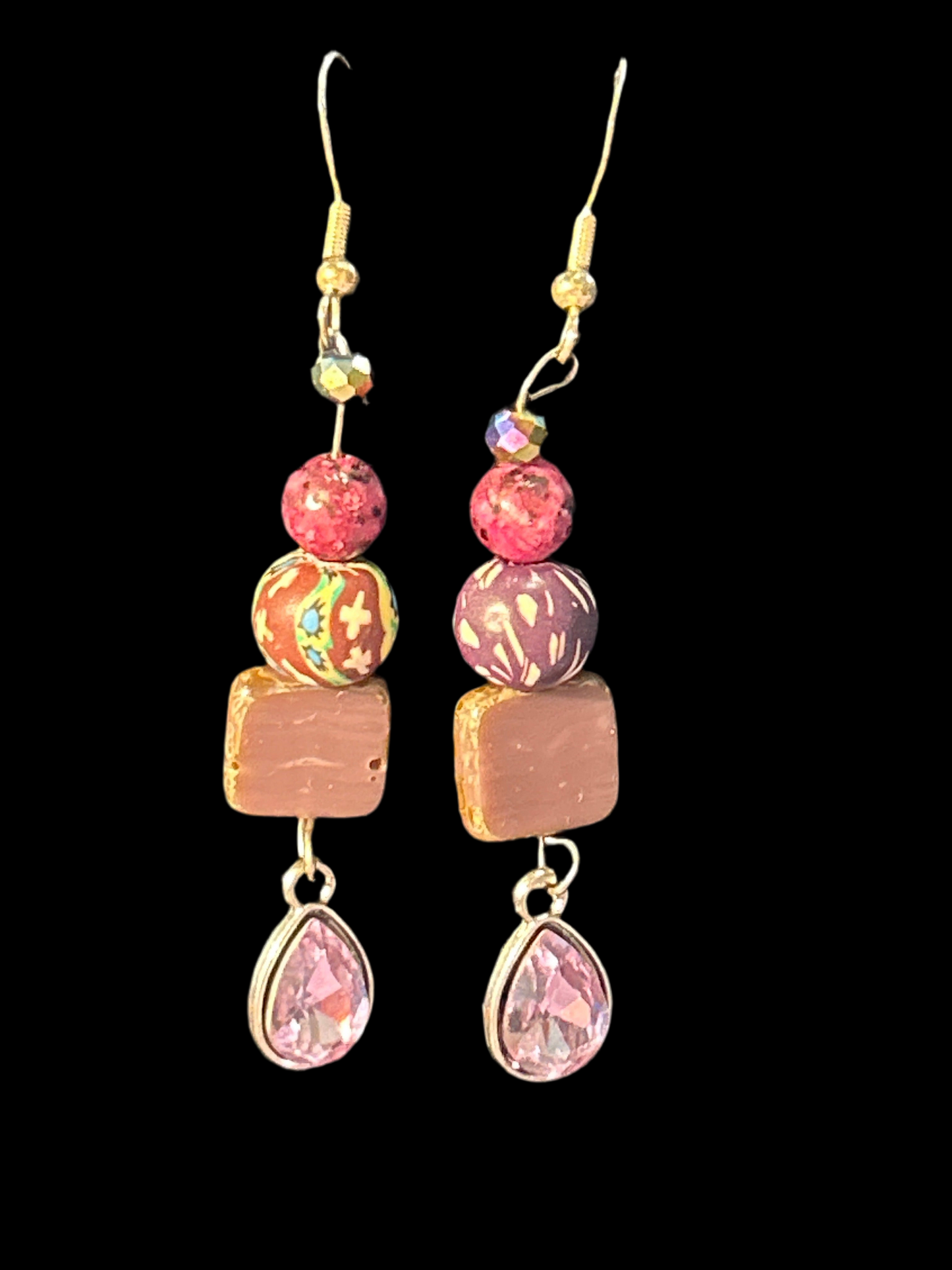 Purple Quartet ~ Gemstone, Clay, Glass, & Crystal Bead Fishhook Earrings Hypoallergenic silver-plated findings