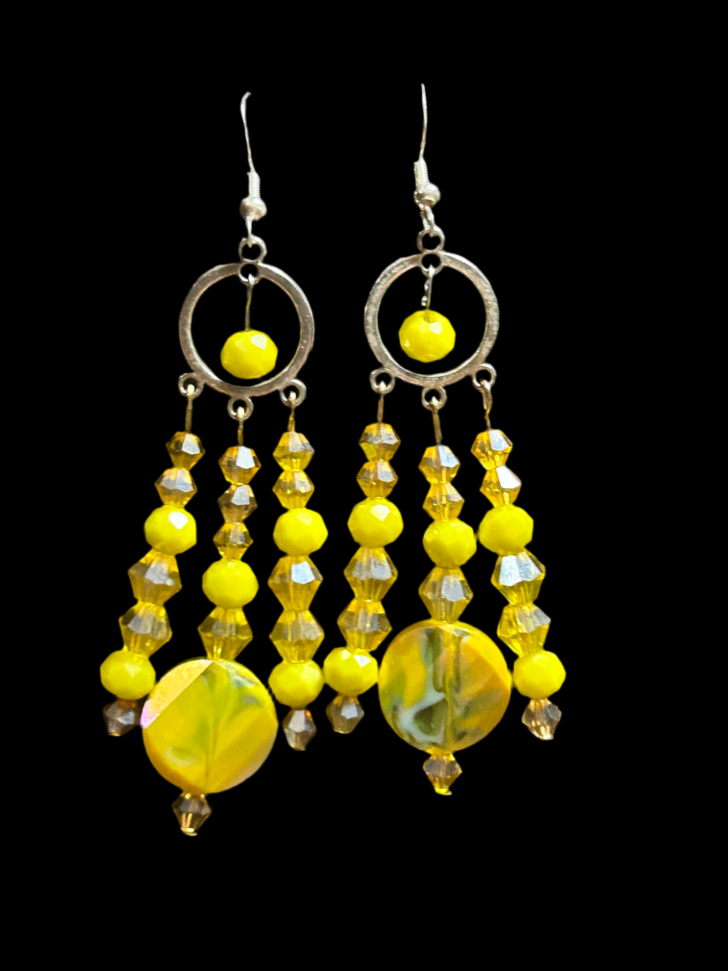 Monochrome Crystal Glass Bead Handmade ChandelEarrings Silver plated 925 Hypoallergenic Findings Original Design