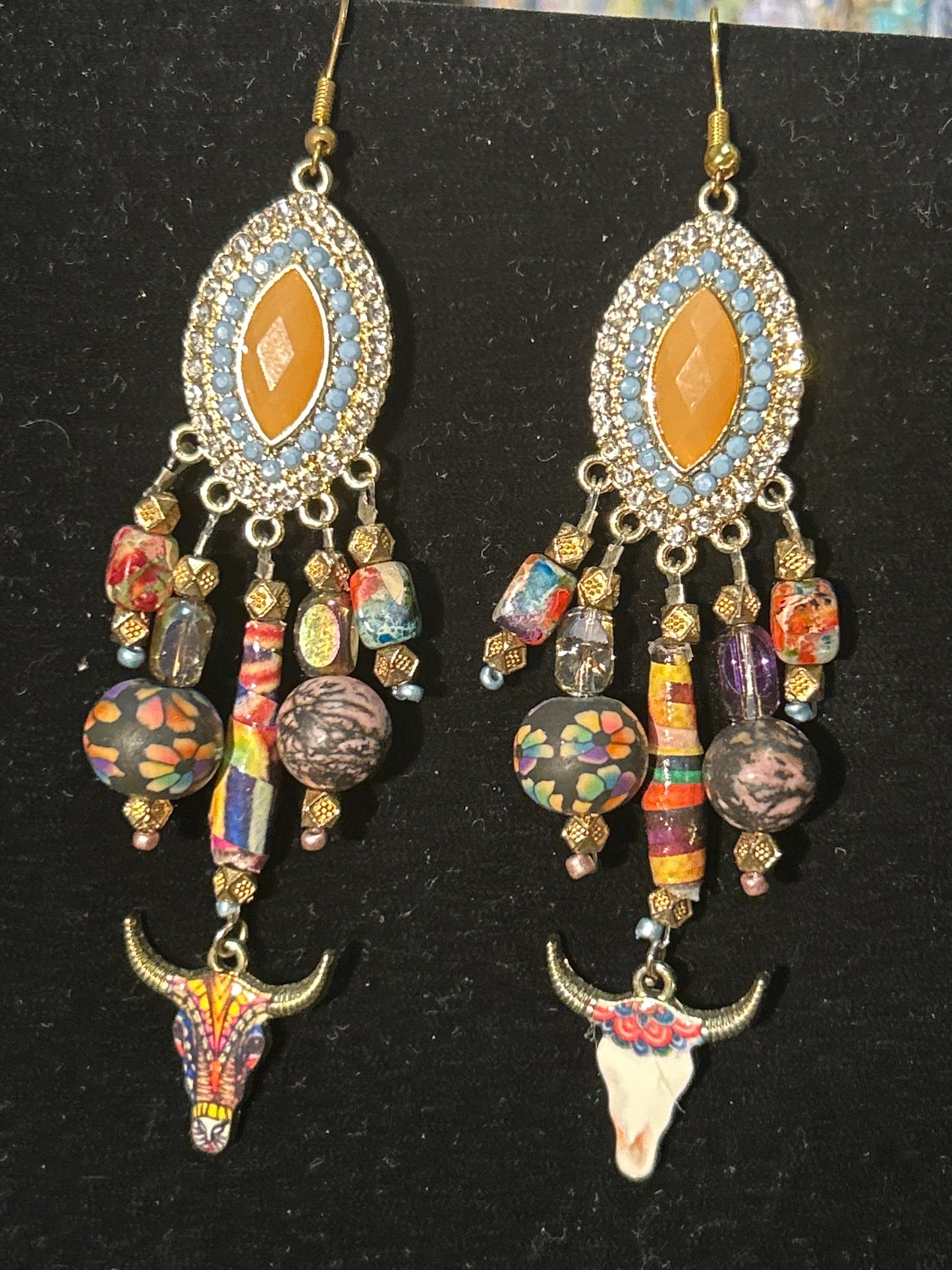 Far-Out West Handmade ChandelEarrings w. Paper, clay, & Gemstone Beads~ original designs, funky unique pretty hypoallergenic