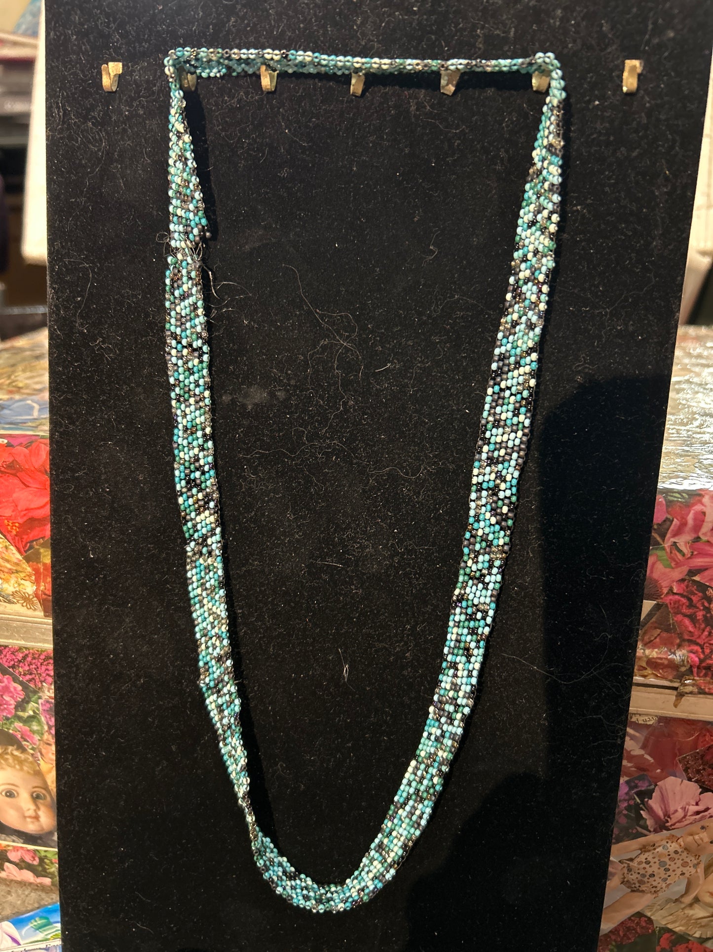 Blue-Green Mix of Seed Beads 5-Wide Peyote Stitch