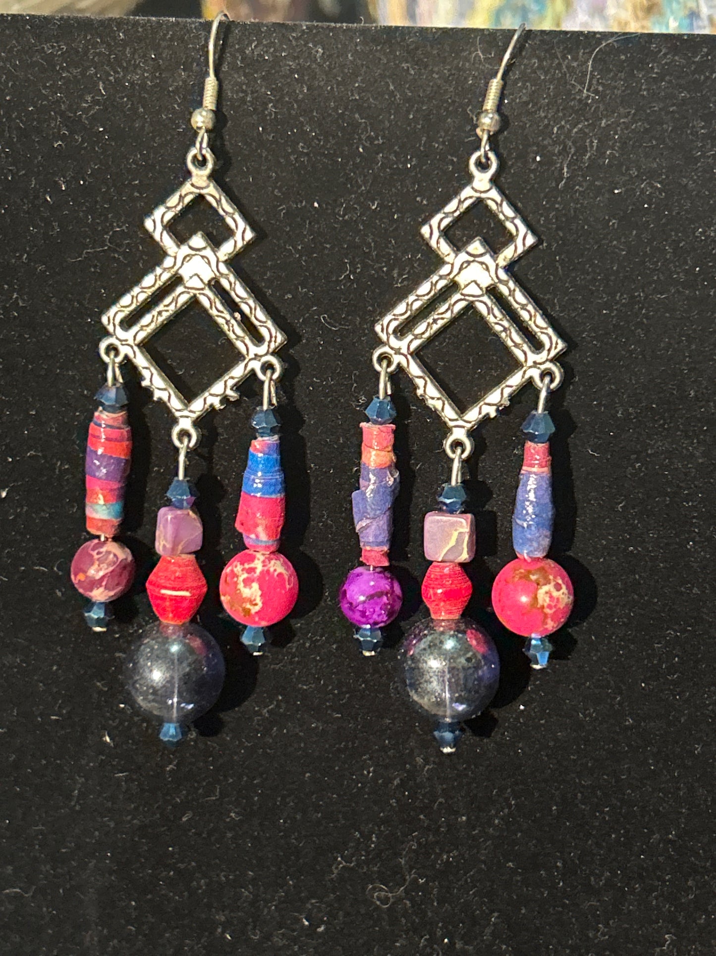 Purple & Pink Handmade ChandelEarrings original designs funk and flair unique fun original hypoallergenic