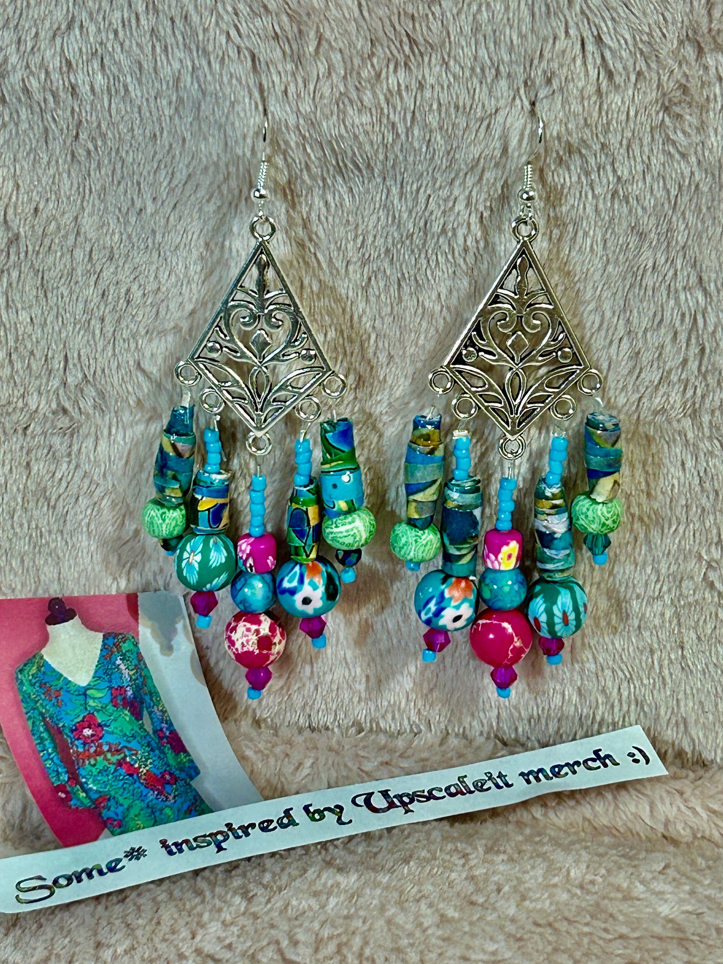 Botanical Garden Green and Fuschia ChandelEarrings