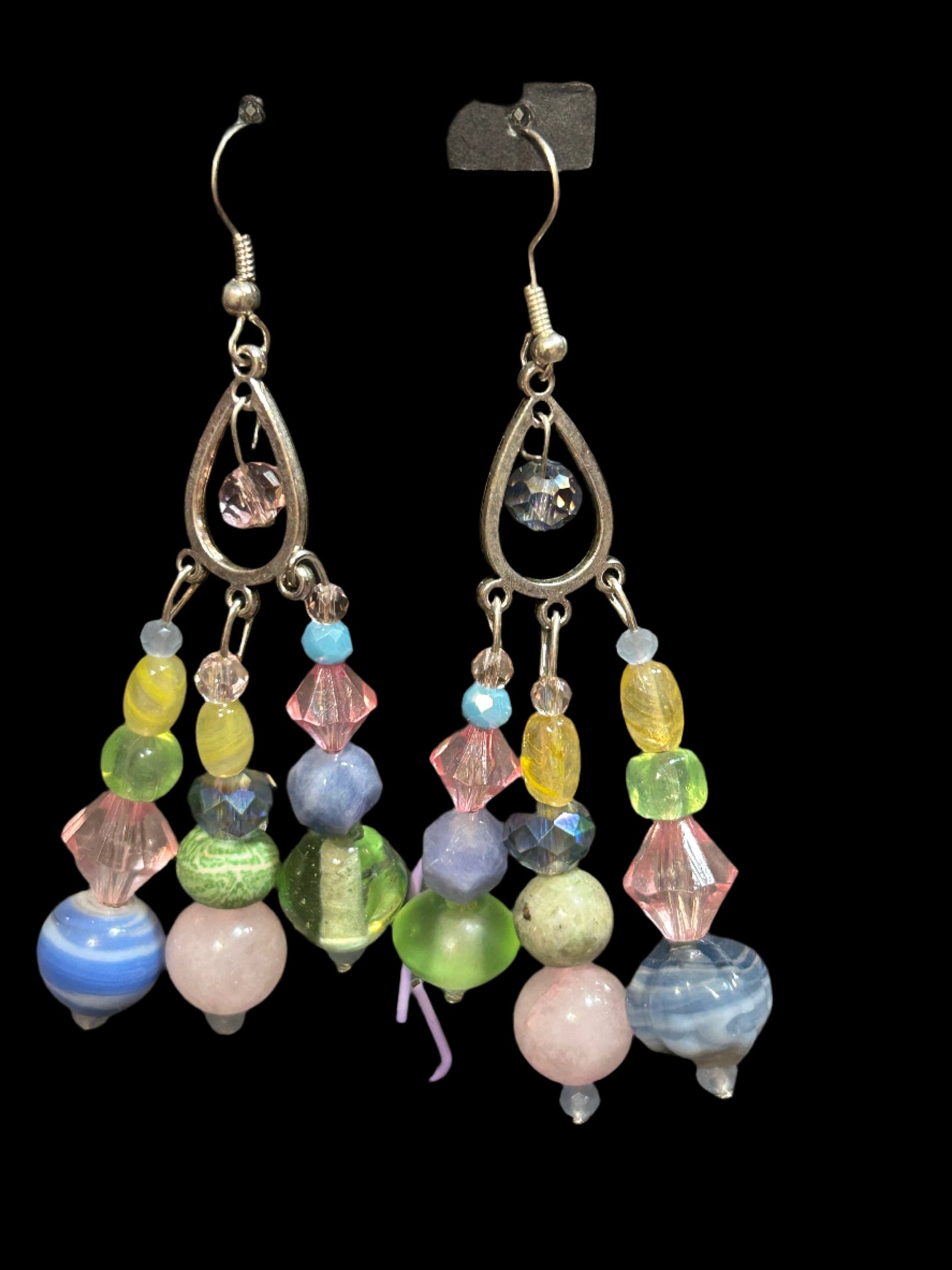 Baby Nursery Room Colors 3-Drop Handmade ChandelEarrings with Glass & Polymer Clay Beads w. Hypoallergenic Silver-plated Findings