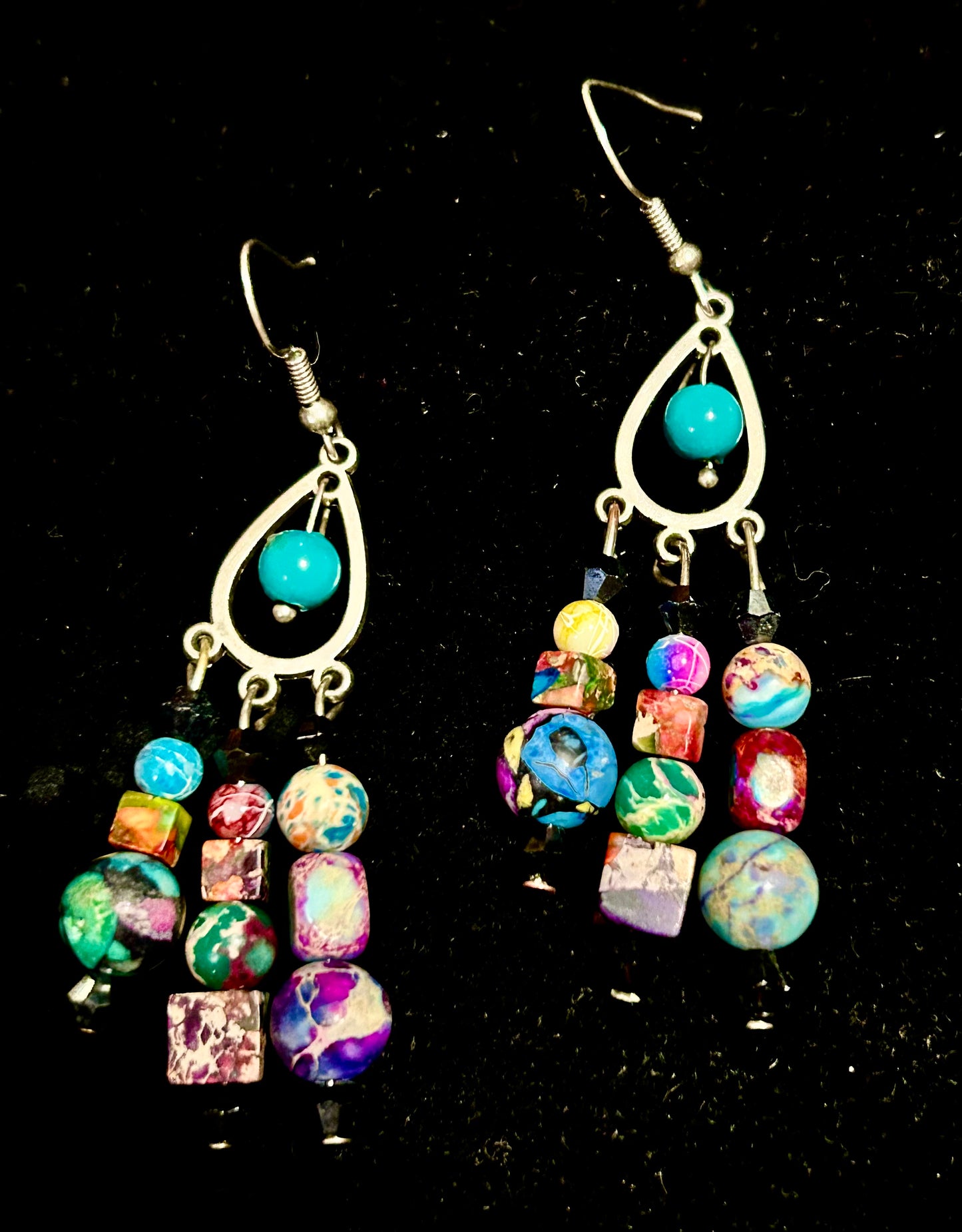Purple & Splatter Artisan Handcrafted Beaded Necklace & Earring Set ~ Glass, Crystal, Stone Beads Brilliant Unique