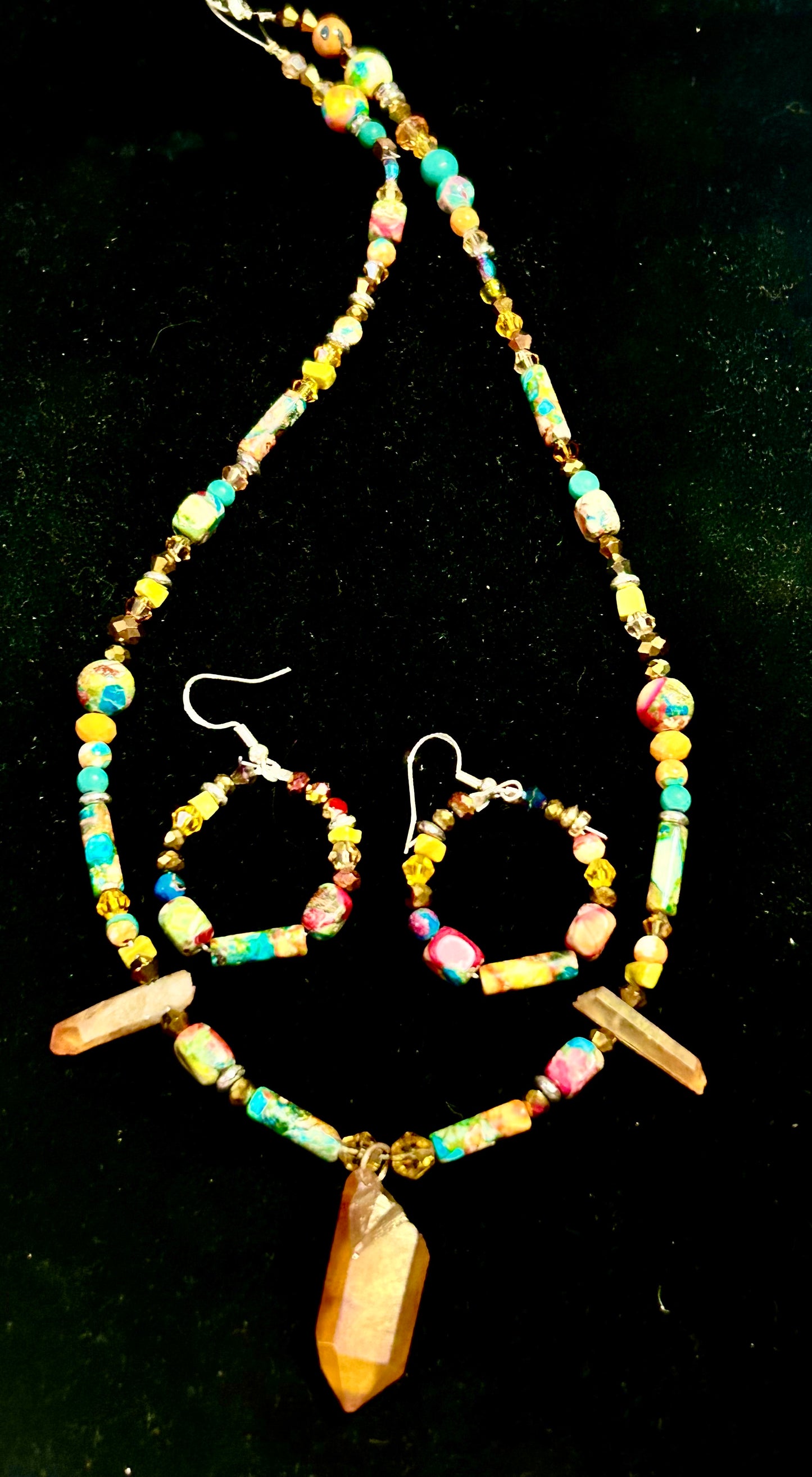 Orange and Imperial Jasper & Bronze Artisan Handcrafted Beaded Necklace & Earring Set ~ Brilliant Unique Colorful