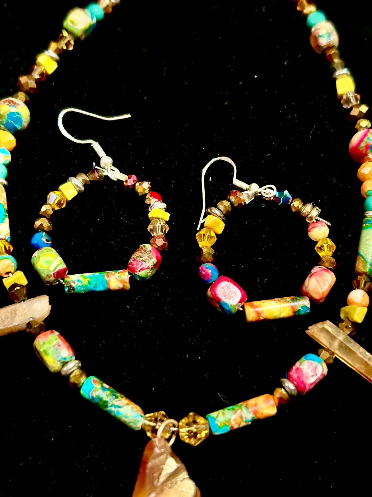 Orange and Imperial Jasper & Bronze Artisan Handcrafted Beaded Necklace & Earring Set ~ Brilliant Unique Colorful