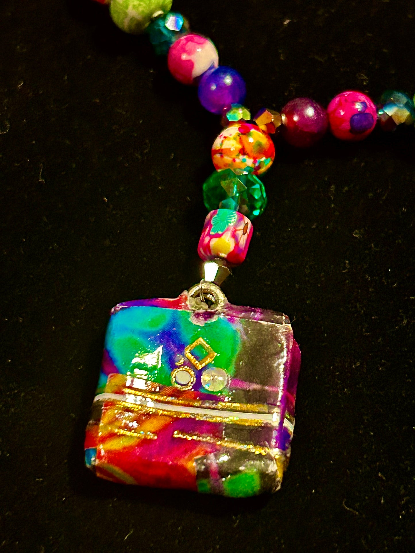 Hot Pink and Orange ~ Artisan Handcrafted Beaded Necklace & Earring Set ~ Brilliant Unique Colorful