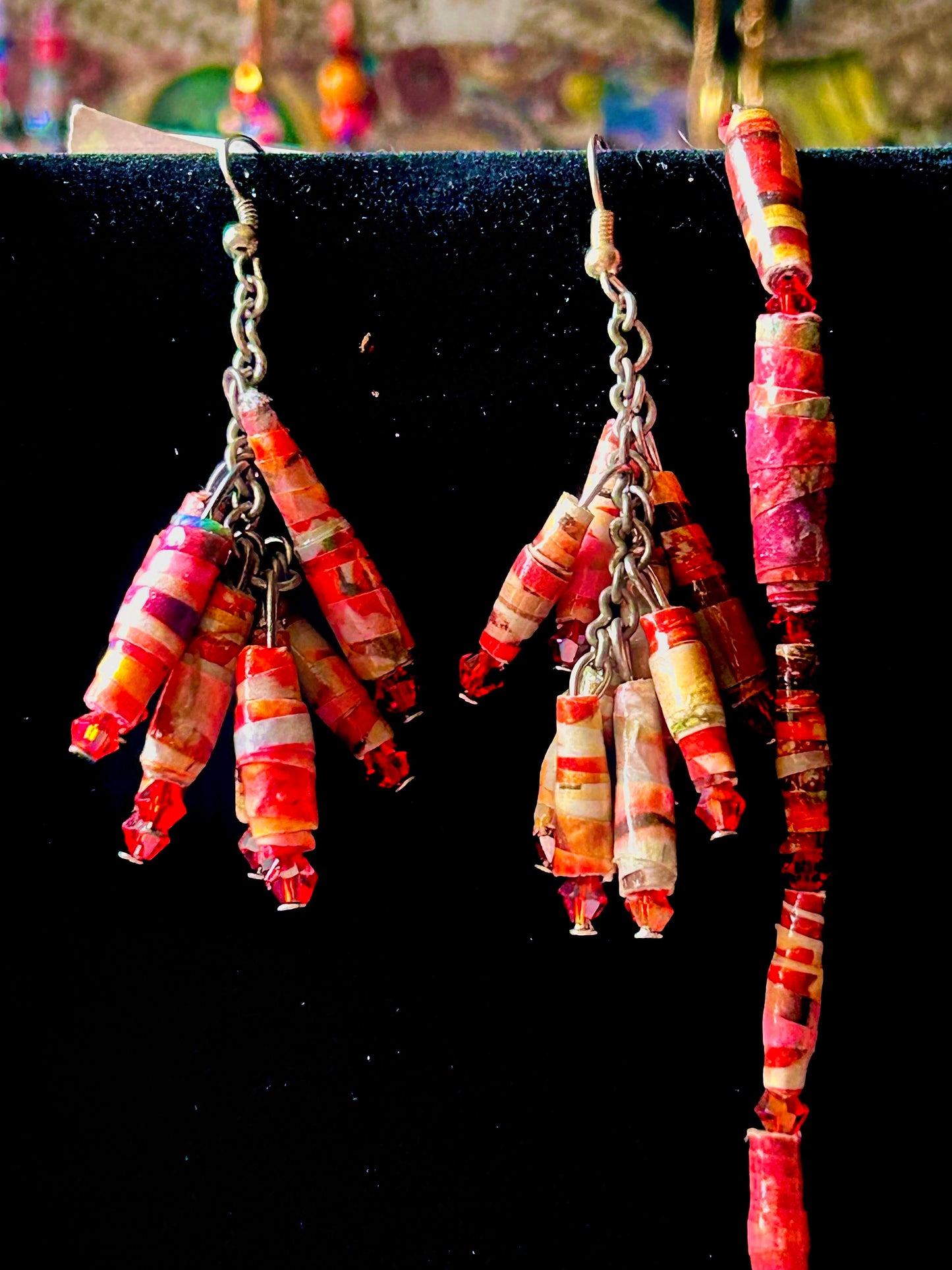 Strawberry Shortcake Artisan Handcrafted Paper Bead Necklace & Earring Set from Upcycled Magazine Paper