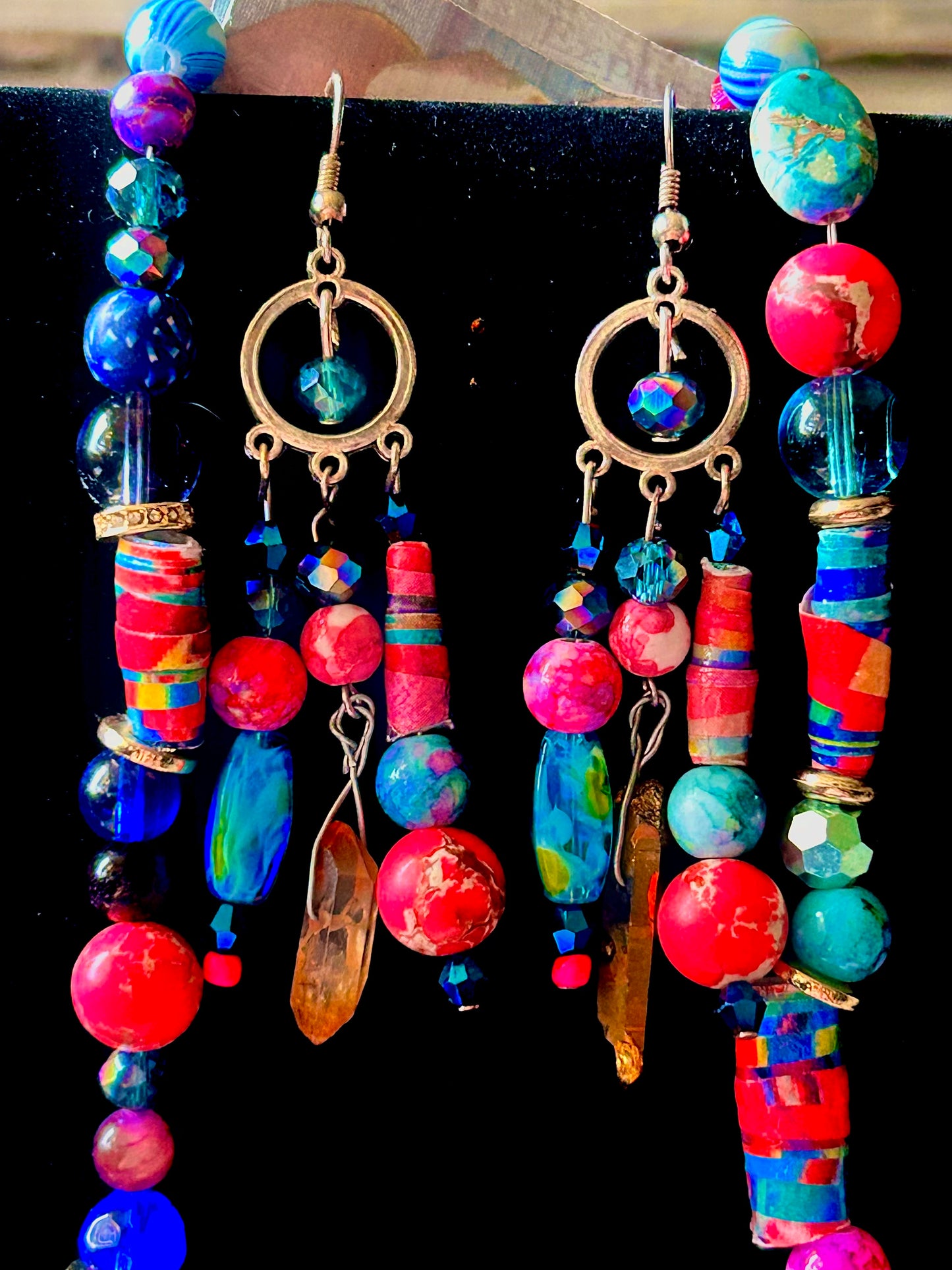 Bright Pink & Blue Artisan Handcrafted Beaded Necklace & Earring Set ~ Brilliant Unique Colorful (Copy)