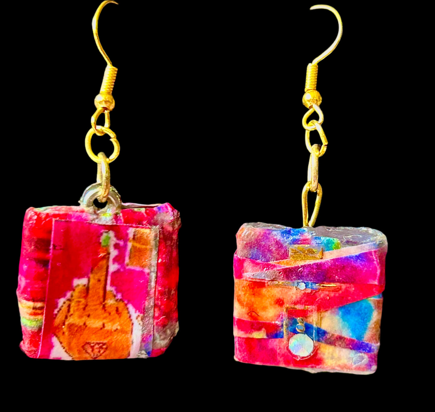 "Flipping The Finger" & Cute Decals BalanceMatch Decoupaged Glass Square Beads Handcrafted with 925 SIlver Plated Hypoallergenic Findings