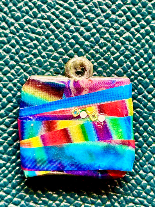 Artisan Handcrafted Abstract Micro Paper Collage one-inch Square Pendant Creative Gift, Colorful and Brilliant