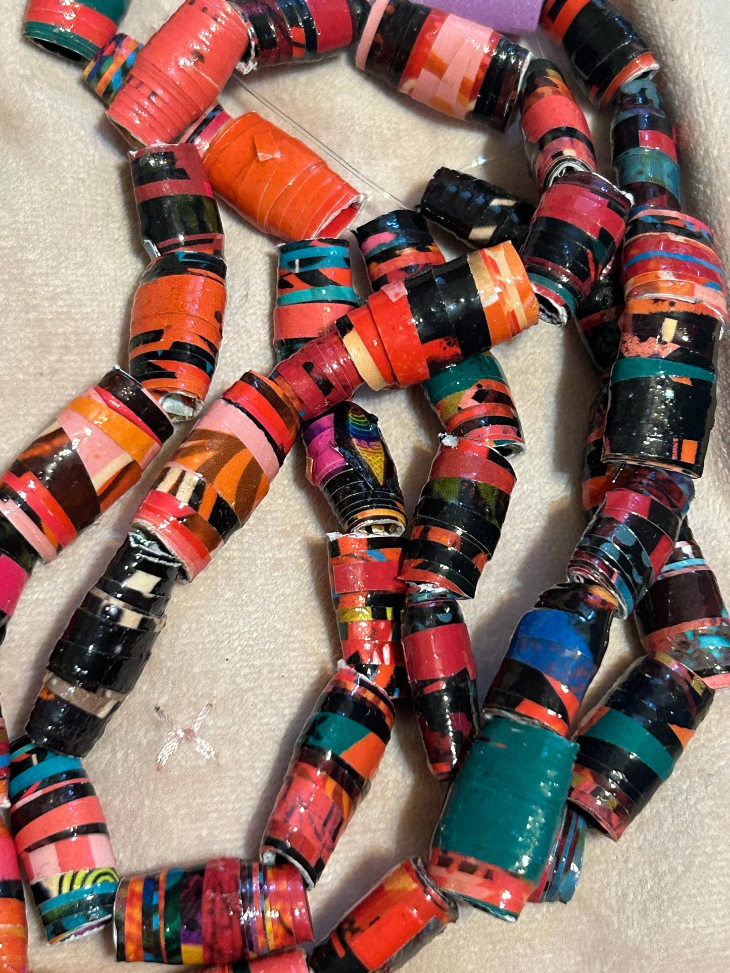 Krobo Style Paper Bead Necklace Set of 8, Multi-Colored Ethnic, Glazed