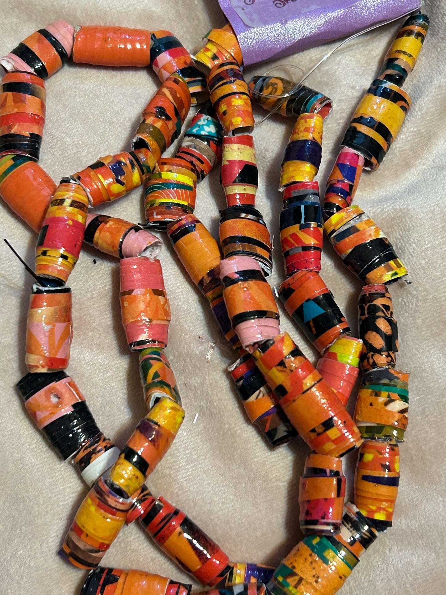 Krobo Style Paper Bead Necklace Set of 8, Multi-Colored Ethnic, Glazed