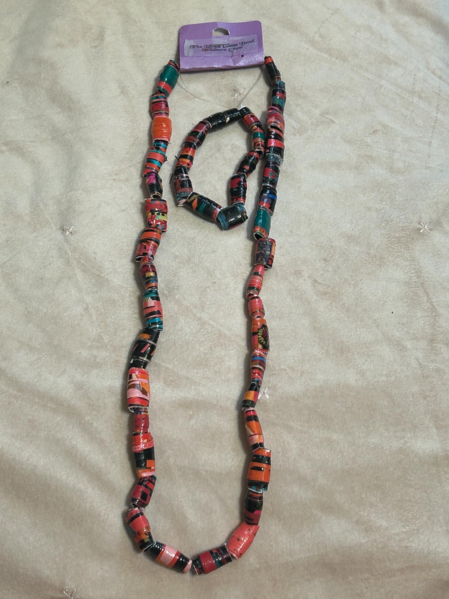 Krobo Style Paper Bead Necklace Set of 8, Multi-Colored Ethnic, Glazed