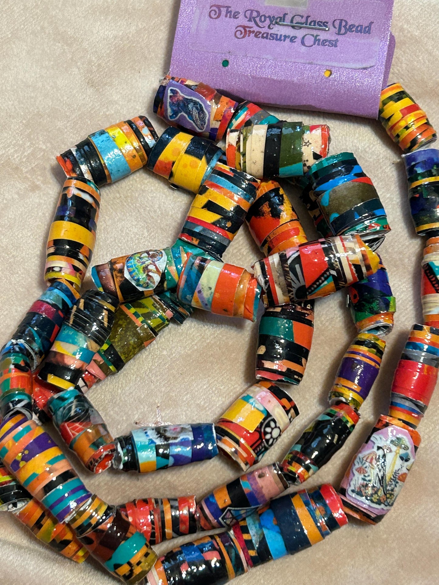 Krobo Style Paper Bead Necklace Set of 8, Multi-Colored Ethnic, Glazed