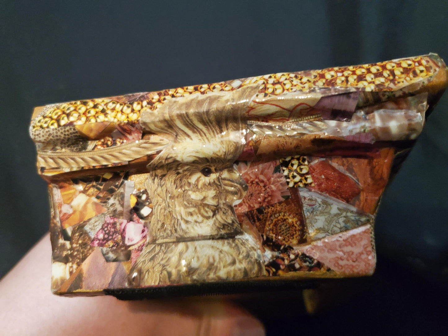 Rose Gold Collage Porcelain Statue Adorned Hanging Wall Shelf, small Elegant Decoupage Epoxy Resin Sealed Pearls and Handcrafted