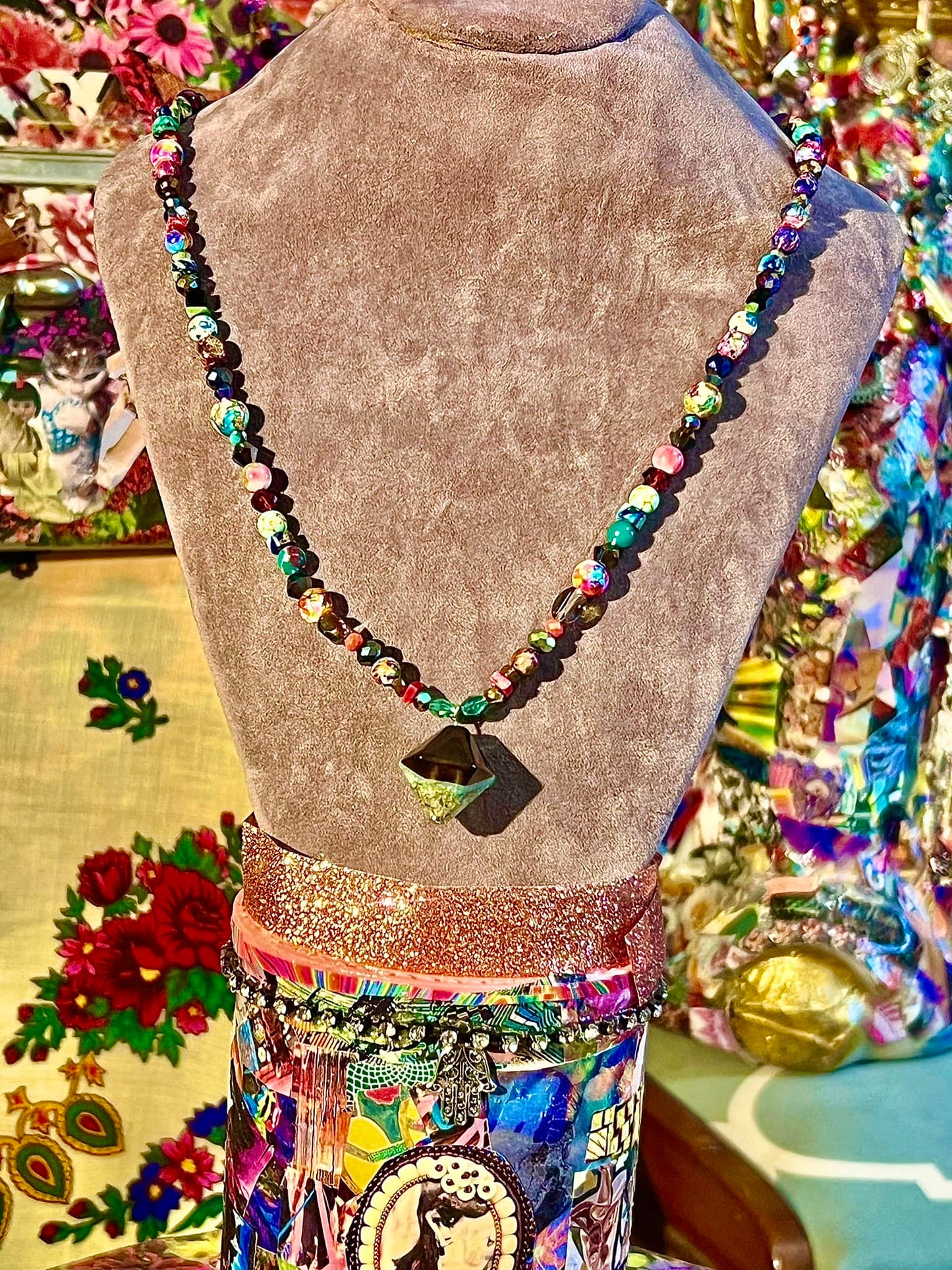 Earth Tones "Red Grains" 3 Necklace and ChandelEarring Set , handcrafted