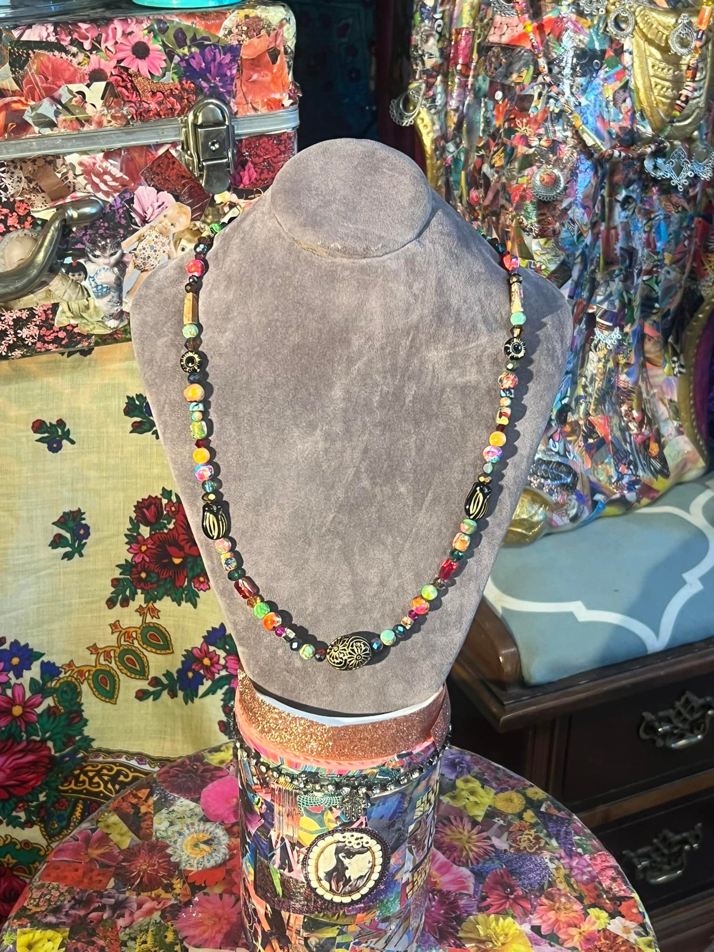 Earth Tones "Red Grains" 3 Necklace and ChandelEarring Set , handcrafted