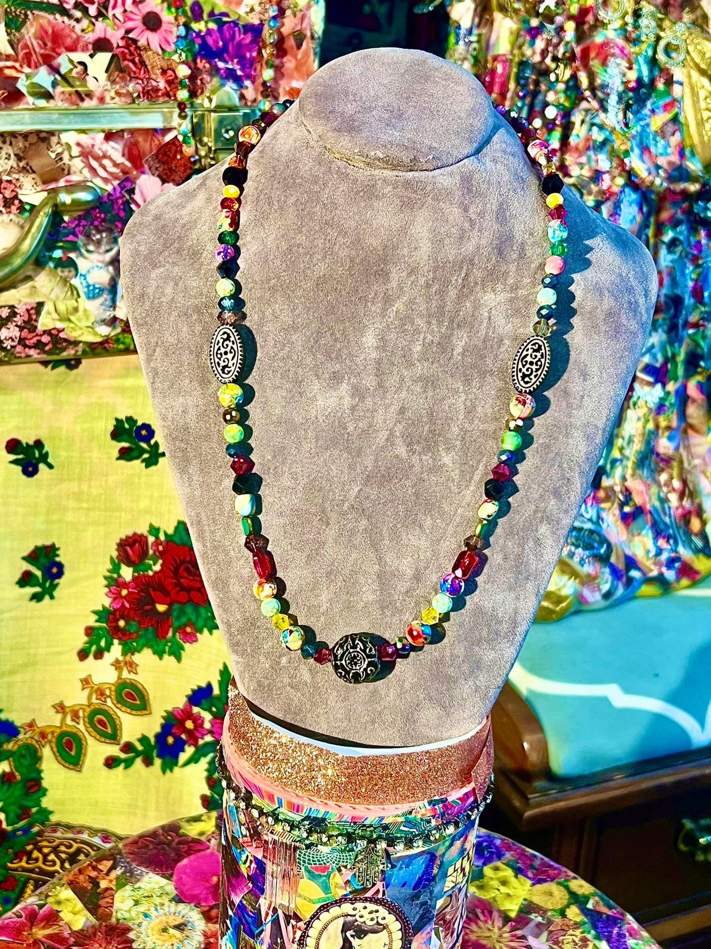 Earth Tones "Red Grains" 3 Necklace and ChandelEarring Set , handcrafted