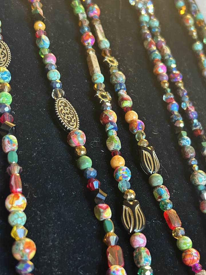 Earth Tones "Red Grains" 3 Necklace and ChandelEarring Set , handcrafted