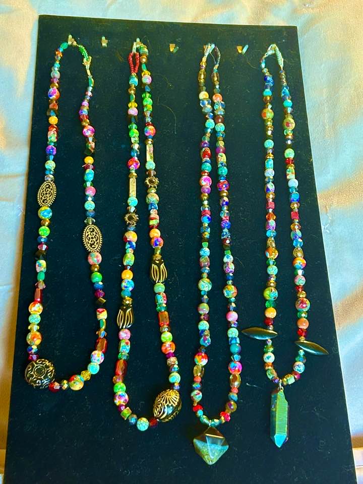 Earth Tones "Red Grains" 3 Necklace and ChandelEarring Set , handcrafted