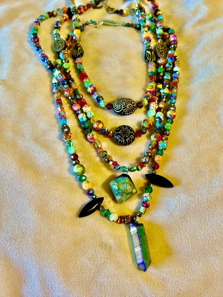Earth Tones "Red Grains" 3 Necklace and ChandelEarring Set , handcrafted